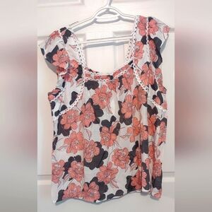 NWT Cato Floral Women's Top - Pink and Black XL